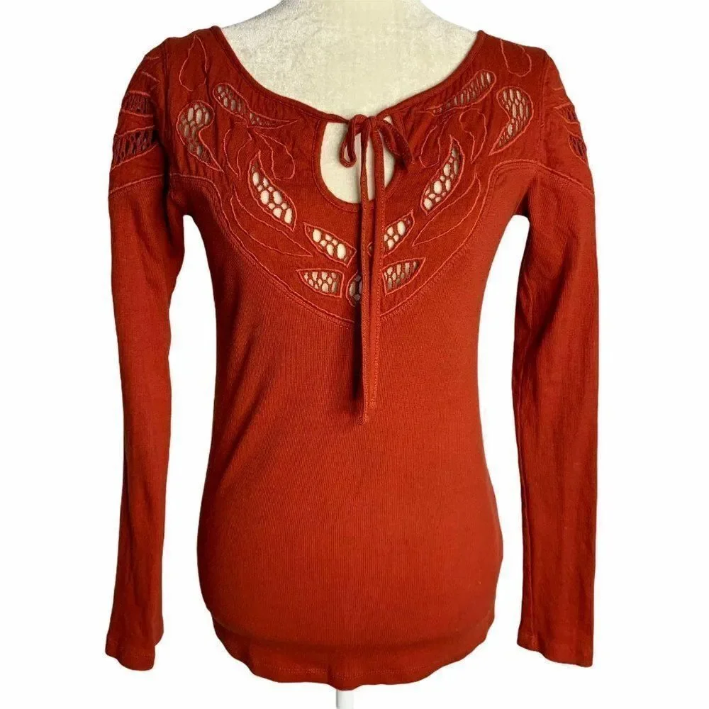 Free People Ribbed Knit Top S Burnt Orange